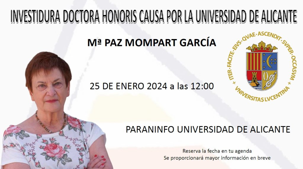 Mª Paz Mompart será nombrada Doctora Honoris Causa el próximo 25 de enero  