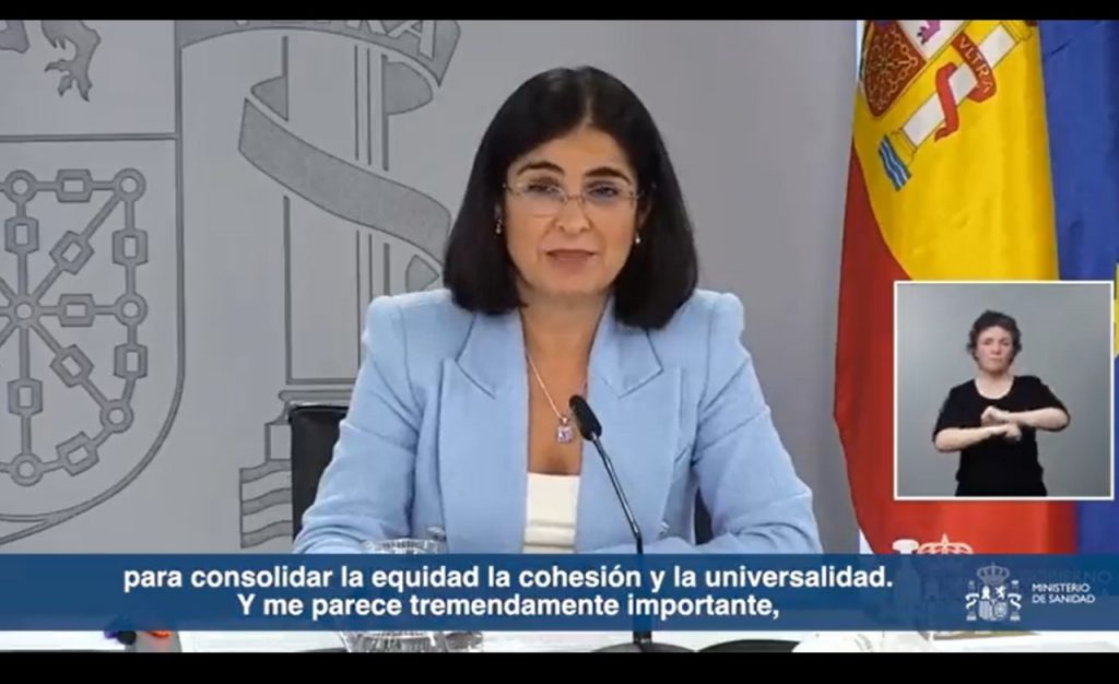 Carolina Darias en el Consejo de Ministros explicando las medidas | Twitter Ministerio de Sanidad