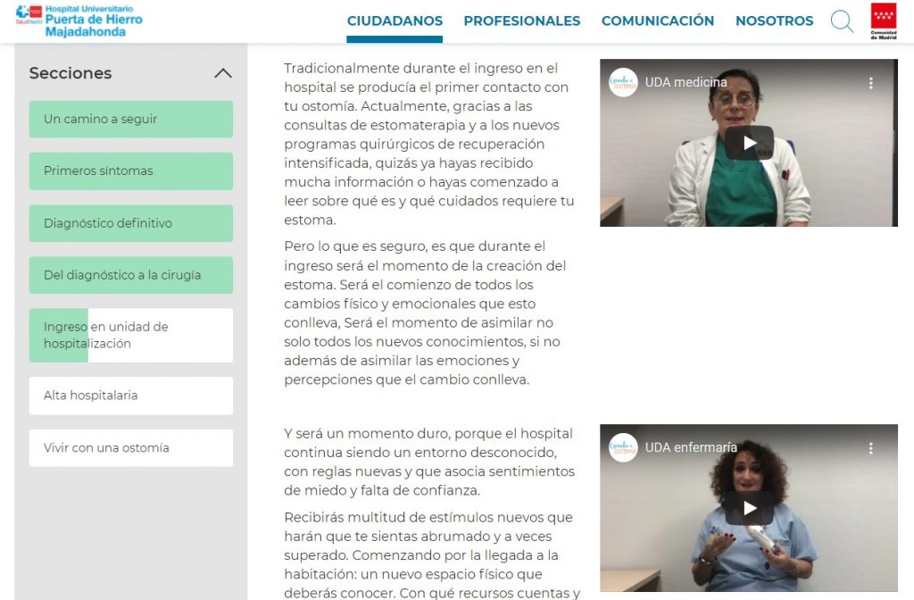 Escuela virtual para pacientes ostomizados del Hospital Universitario Puerta de Hierro | Captura de la web de la escuela.